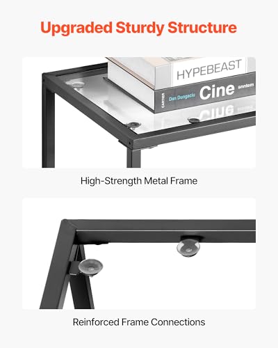 VEVOR Glass Console Table, 42 Inch Entryway Table, Modern Rectangle Sofa Table with Tempered Glass Top and Iron Legs, 2-Tier Consloe Desk for Living Room, Hallway, Entryway VEVOR