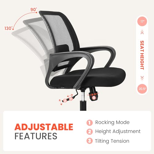 NEO Chair Office Desk Ergonomic Mesh Computer Chair with Lumbar Support Adjustable Height Swivel Rolling Wheels Comfy Mid Back Task Chair for Home Bedroom Vanity Study (Black) NEO CHAIR