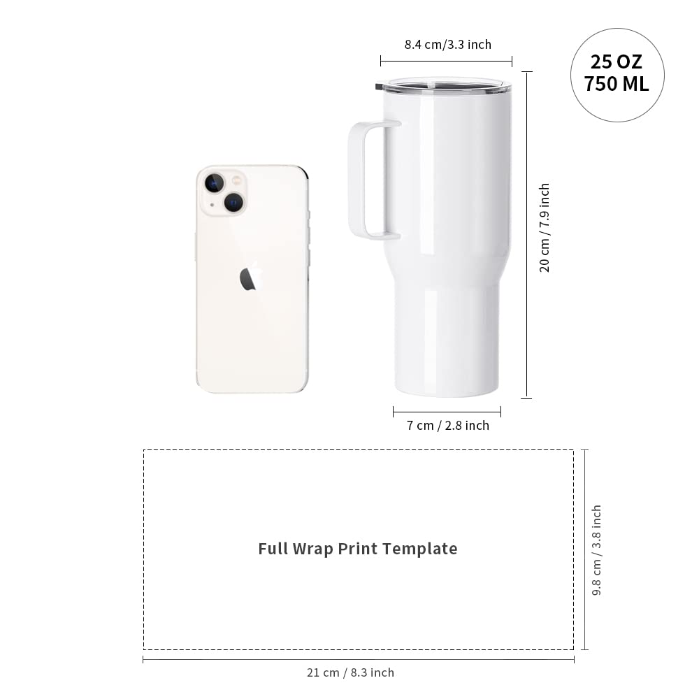 PYD Life Sublimation Tumblers Blanks 25 OZ White Coffee Travel Car Stainless Steel Tumbler Cups with Leakproof Lid and Handle, Sublimation Mugs for Cricut Mug Press and Tumbler Heat Press Print 2 Pack PYD Life