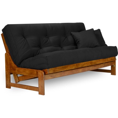 Nirvana Futons Miami Futon Set - Queen Size, Frame, 8" Mattress, Twill Black Cover Nirvana Futons