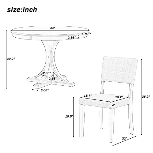 Merax 5-Piece Retro Round Dining Table Set with Curved Trestle Style Legs and 4 Upholstered Chairs, Kitchen Furniture, Dark Gray Merax