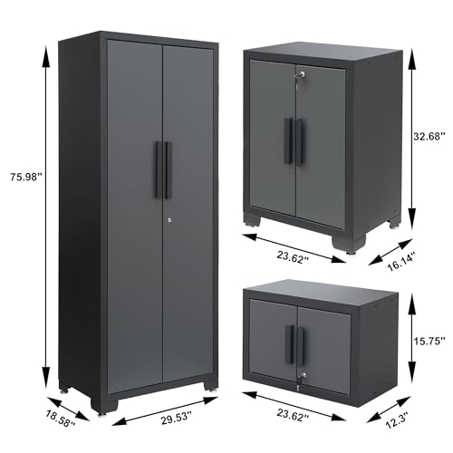 Torin Garage Cabinets Storage System, 9 Piece Included Steel Drawers Rolling Chest,Locked Storage Cabinet, Perfect for Organizing Garage and Tools, 129.92", Black/Grey Torin
