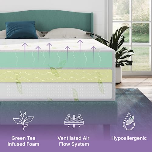 NapQueen Twin XL Size Mattress, 12 Inch Anula Green Tea Infused Memory Foam Mattress, Twin XL Size Mattress Bed in a Box, CertiPUR-US Certified Mattress NapQueen