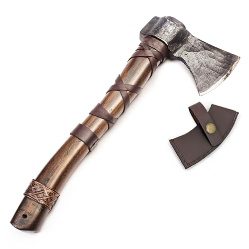 Norse Tradesman 14" Viking Throwing Axe - Fully Sharpened Norse Hand-Axe - Carbon Steel Axe Head with Premium Leather Cross-Stitch Norse Tradesman