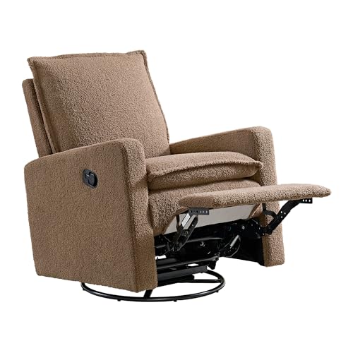 Oxford Baby Uptown Upholstered Glider Recliner Rocking Chair 360° Swivel for Nursery and Living Room - Teddy Brown