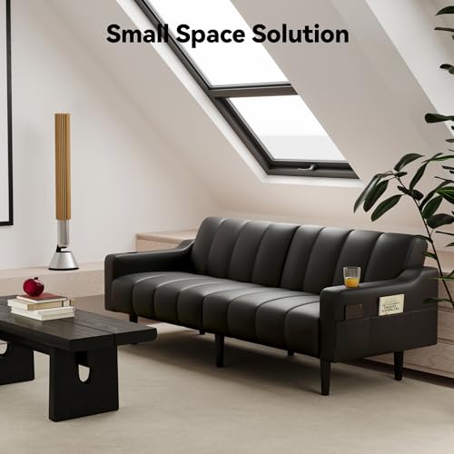 Chfeloai 80'' Futon Sofa Bed,Faux Leather Futon Sleeper Sofa, Convertible Loveseat with Adjustable Sofa Backrest,Modern Couches for Living Room, Bedroom, Apartment, Office (Black) Chfeloai