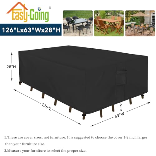 Easy-Going Rectangle Patio Furniture Cover Waterproof Outdoor Dining Table and Chair Cover Anti-UV Outside Sectional Sofa Set Covers (126" L x 63" W x 28" H, Black) Easy-Going