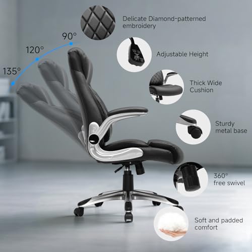 GTPLAYER Big and Tall High Back Office Chair 400LBS Wide Leather Executive Chair Height Adjustable Lumbar Support & Armrests, Comfy Desk Gaming Chairs Computer Swivel Chair, Black GTPLAYER