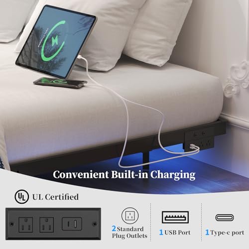 Awesofurni Floating Bed Frame King Size with Smart LED Lights and Charging Station, Heavy Duty Modern Metal Platform Bed No Box Spring Needed - Easy Assembly and Noise Free Awesofurni