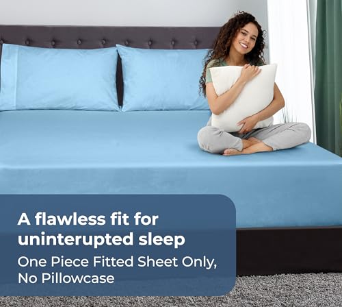 Royale Linens 100% Organic Cotton Fitted Sheet - Percale Weave - Super Soft Deep Pocket Bottom Sheets - Lake Blue Elastic Sheet Full Size - Full Fitted Sheets Only - (54"x75"+15", Lake Blue) ROYALE LINENS