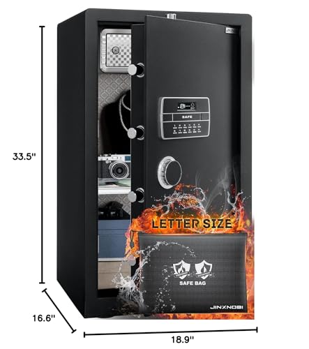 JINXNOBI Extra Large Safe Box with Big Fireproof Waterproof Document Bag,6.05 Cubic Feet Home Safe Lock Box,33.5in Security Vault with Electronic Keypad Digital Lock,for Home Office Hotel,83.5lbs JINXNOBI