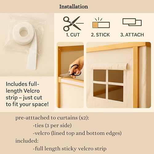 Wonder Nook Bunk Bed Curtains, Adjustable 2 Panels, Bottom Bunk Bed Privacy Set, Cotton Play Tent Curtain with Velcro & Tie Attachments – Multipurpose Kids Fort Play Space for Loft Beds, Tables Cosmos & Poppy