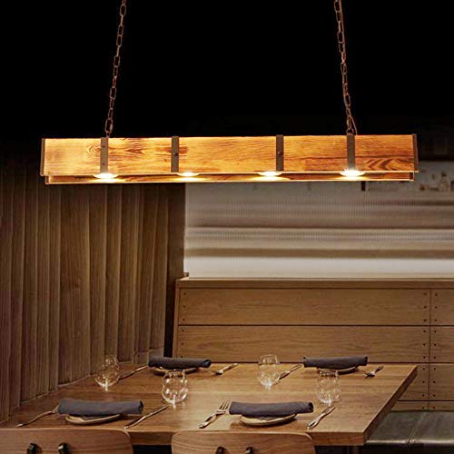 Rustic Wood 4-Lights Farmhouse Chandelier, Retro Hanging Pendant Lamp,Wood Beam Linear Hanging Light Vintage Ceiling Light Fixture for Dining Table, Kitchen Island, Bar JUOPTGJ
