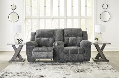 Signature Design by Ashley Frohn Contemporary Manual Reclining Loveseat with Console with Console, Storage and Cup Holders, Gray Signature Design by Ashley