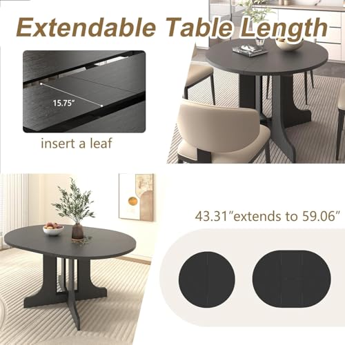Maotifeys Modern 7-Piece Oval Extendable Dining Table Set for 6,Wood Expandable Kitchen Table Set with 6 Tufted Chairs,43"-59" Round Extendable Dining Room Tables with Pedestal Base Maotifeys