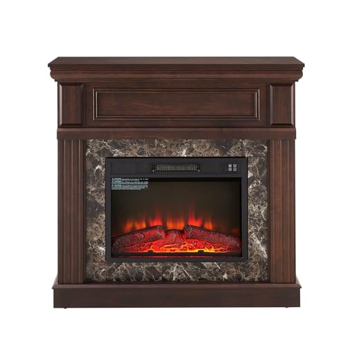 CKEASEAN 42 inch Electric Fireplace with Mantel, Portable Freestanding Wood Stove with Remote Control, 23'' Fireplace Insert Heater,1400W Realistic 3D Flame Stacked Stone Surround (42" W Dark Cherry) CKEASEAN