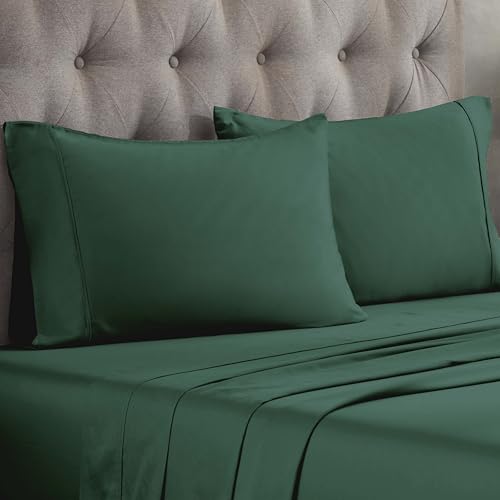 Superior Combed Cotton, 300 Thread Count Pillowcases Set of 2, Single Ply Cotton, Soft and Luxurious Bedding Sets - 20" x 40" King Pillowcase, Hunter Green Superior