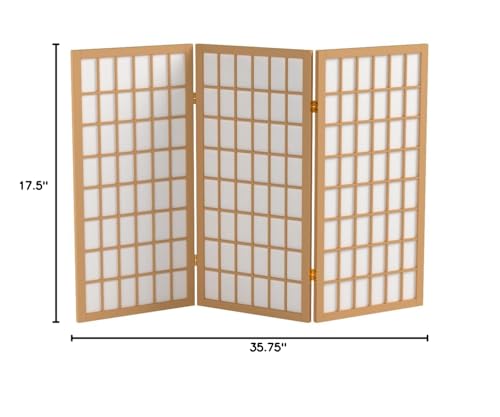 3 ft. Short Window Pane Shoji Screen - Natural - 3 Panels Red Lantern