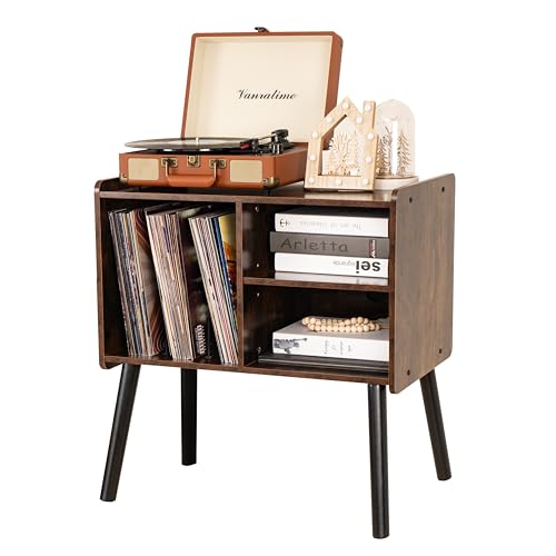 BEROXII Record Player Stand, Mid-Century Record Player Table with Storage Hold Up to 150 Albums , Vinyl Record Cabinet with Adjustable Shelves , Wood Turntable Stand for Living Room Bedroom, (Brown) BEROXII
