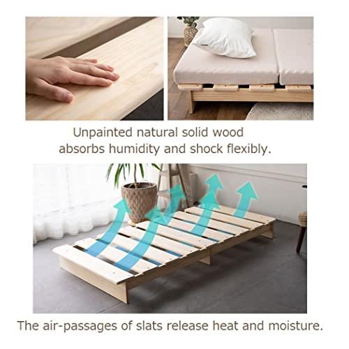 EMOOR Wood Slatted Low Platform Bed Frame KAN SUNOKO Twin for Japanese Futon Mattress Solid Pine (Unpainted), Floor Sleep Tatami Mat EMOOR
