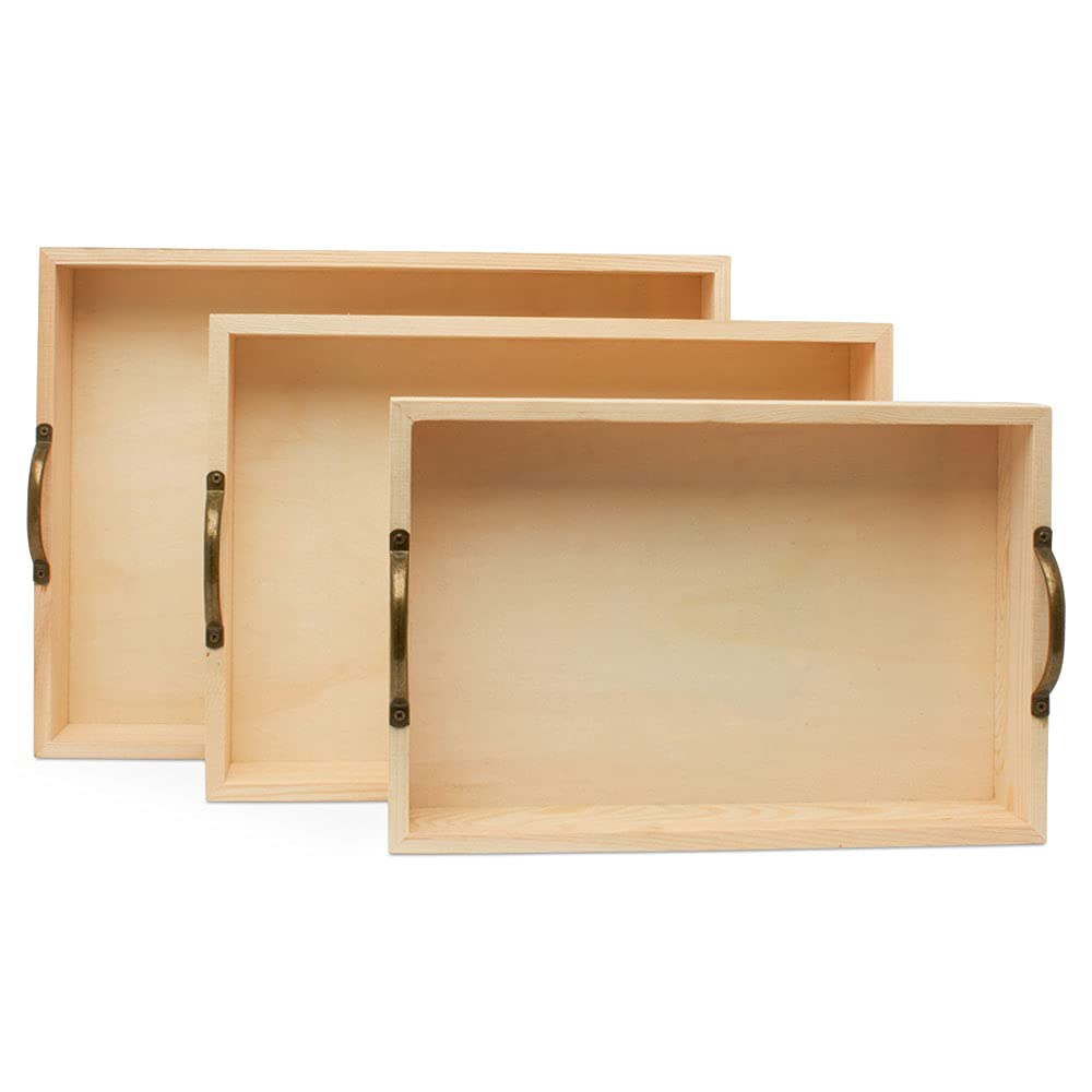 Unfinished Wood Nesting Serving Trays with Handles, 2 Sets of 3, Play Tray for Crafting, Resin, Organizing, & DIY Décor, by Woodpeckers Woodpeckers