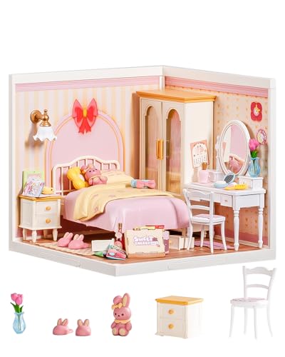 Rolife Super Creator Kits Pink Bedroom, Tiny House Building Blocks for Little Dolls, DIY Plastic Mini House Model Building Kits for Teens Aged 14+, DIY Crafts/Hobbies for Adults (Lovely Pink Bedroom)