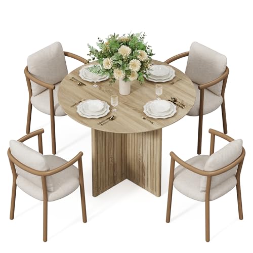 LITTLE TREE Round Dining Table for 4-6 People, Modern Wooden Kitchen Table with Pedestal Base, Small Dinner Table for Dining Room, Kitchen, Living Room LITTLE TREE