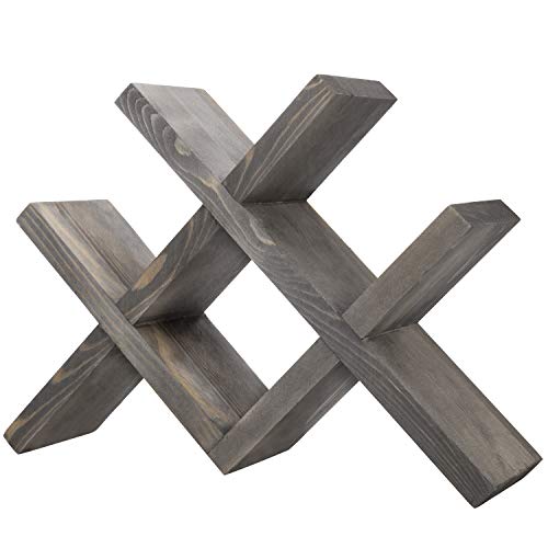 MyGift Vintage Gray Wood 4-Bottle Countertop Wine Storage Rack, Wine Bottle Tabletop Display Holder MyGift