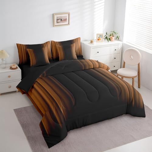 Feelyou Abstract Ombre Comforter Set with Sheets Kids Teens Brown Black 7 Piece Bedding Set Room Decor Twin Size,Reversible Black Feelyou