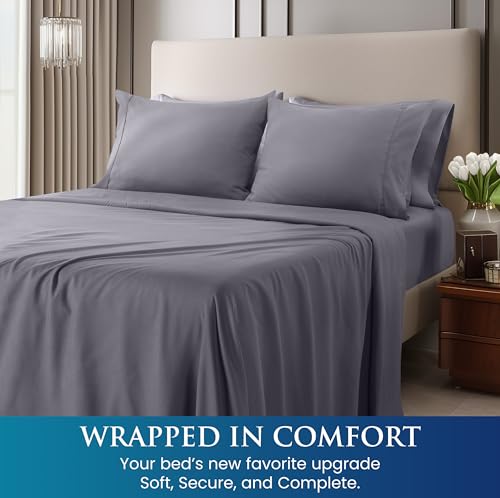 Utopia Bedding King Size 4 Piece Sheet Set - Brushed Microfiber - Soft Bed Sheets for King Size Bed - Includes 1 Fitted, 1 Flat, & 2 Pillow Cases - Deep Pocket (Grey) Utopia Bedding