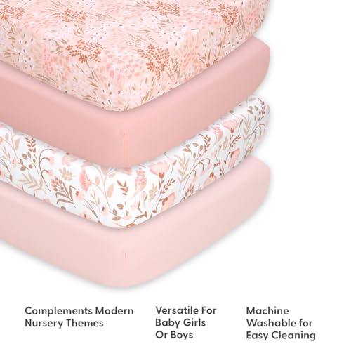The Peanutshell 4-Pack Fitted Crib Sheet Set - Super Soft & Breathable Baby Girl Crib Sheets, Nursery Decor, Fit for Standard Mattress Cover- Whimsical Floral The Peanutshell