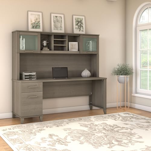 Bush Home Somerset 72W Office Desk with Drawers and Hutch in Ash Gray Bush Home