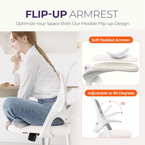 NEO CHAIR Office Desk Computer Gaming Ergonomic Chair with Lumbar Back Support Adjustable Height Swivel Wheels Flip-up Arms Mesh Chair for Home or Office (Ivory) NEO CHAIR