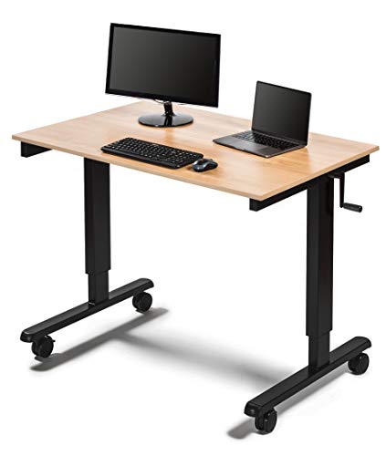 Stand Up Desk Store Crank Adjustable Height Rolling Standing Desk (Black Frame/Natural Walnut Top, 48" Wide) S Stand Up Desk Store