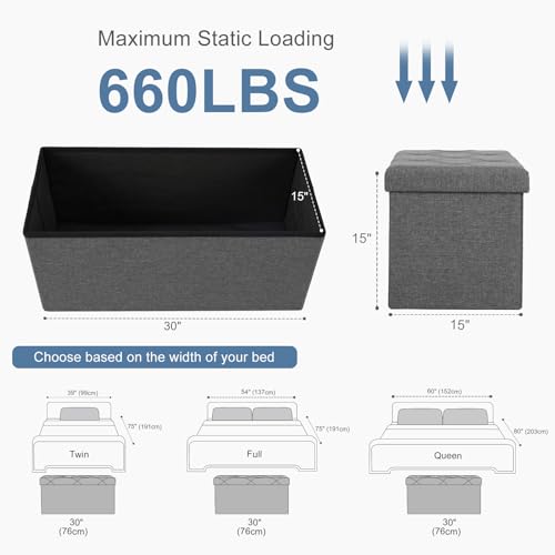 DUMOS 30in Foldable Storage Ottoman Bench, Storage Chest, End of Bed Foot Rest Stool with Padded Seat, Bedroom Bench for Living Room, Support 660lbs DUMOS