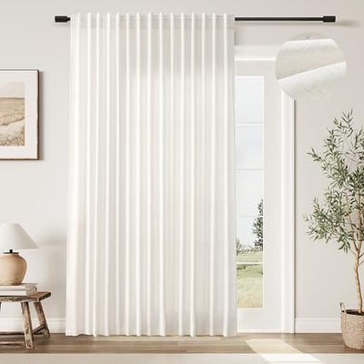 SPWIY Linen Extra Wide Curtain 100 Inch for Patio Silding Glass Doors 1 Panel Natural Semi Sheer Light Flitering Curtains Back Tab Farmhouse Boho Room Divider Drapes for Living Room Cream W100xL84