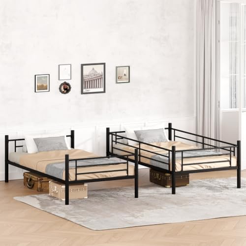 NestLude Metal Bunk Bed Twin Over Twin with Ladders & Guardrail, Industrial Beds Frame Heavy Duty 2 in 1, Space-Saving for Bedroom, Dormitory (Black) NestLude