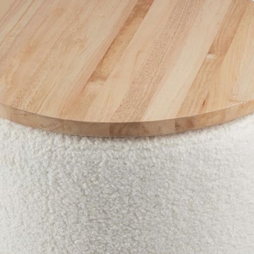 Lavish Home Storage Ottoman - Teddy Fabric Upholstered Ottoman with Wood Top for Living Room, Dorm, or Apartment - Ottomans with Storage (Cream) Lavish Home