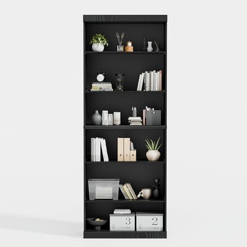 Casaphoria 82" H Wooden Bookcase, Heavy Duty Bookshelves, 6-Tier Wide Bookshelf with Large Storage Space for Home Office, 82" H x 31" W x 16" D, 130Lb, Black Casaphoria
