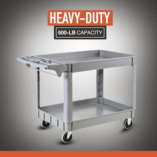 Ironton 500-Lb. Capacity 2 Tray Utility Cart, Maintenance-Free Structural Foam Construction Cargo Pushcart, Scratch Resistant, Easy to Clean Service Ironton