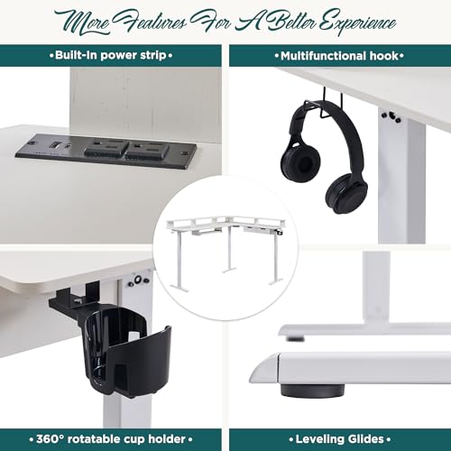 RedLemon 75X60 Inches L Shaped Electric Standing Desk, Height Adjustable Corner Gaming Desk with Drawers, Keyboard Tray, Power Outlets & LED Lights, Computer Desk with Monitor Shelf, Antique White RedLemon