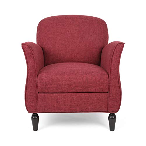 LOPOO Traditional Armchair with Tweed Upholstery and Curvy Retro Arms, Comfortable Seating for Living Room, Red LOPOO