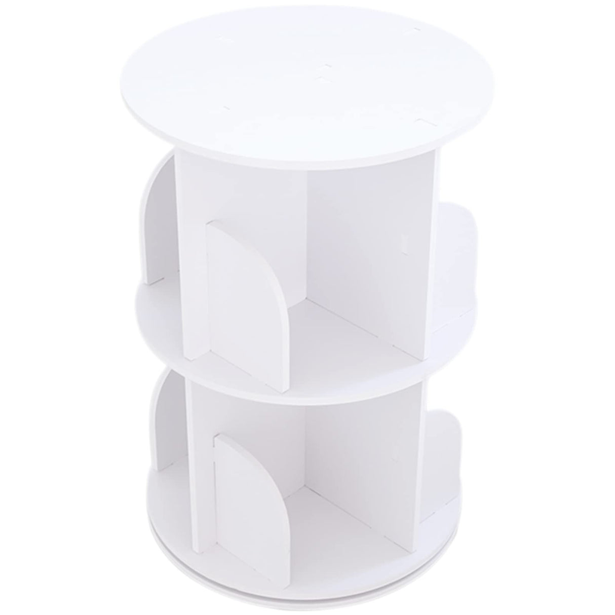 2-Tier 360° Rotating Bookshelf - Stylish Corner Book Storage Organizer in White PVC Wood-Plastic SAHUANIYE