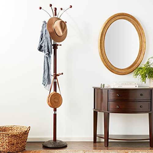 ORE International Six Foot Wood and Chrome Coat Rack Cherry Finish ORE International