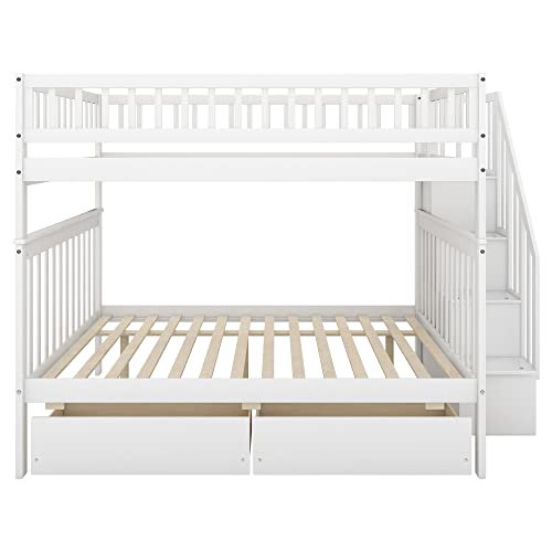 Harper & Bright Designs Stairway Bunk Bed Full Over Full, Wood Bunk Bed with Drawers, Solid Wood Detachable Bed Frame for Kids, Teens, Adults, White Harper & Bright Designs