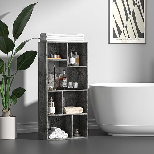 VECELO 42" Modern Gray Bookshelf - 7-Cube Organizer for Tall Hardcovers, Easy Assembly VECELO