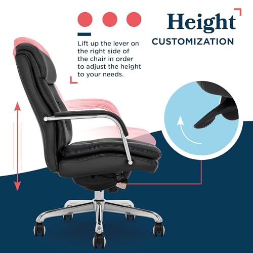 La-Z-Boy Sonata Executive Mid-Back Office Chair, Button-Tufted Seat and Back, Double-Layer Cushion, Padded Armrests, Ergonomic Computer DeskChair, Swivel Metal Base, Bonded Leather, Black/Chrome La-Z-Boy