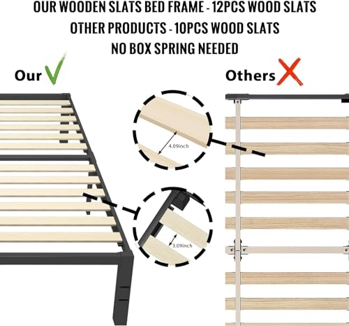 ROIL 18 inch Twin Size Bed Frames with Wide Wood Slats - 3500lbs Heavy Duty No Box Spring Needed Platform, Mattress Stoppers Single Metal Noise Free, Headboard Hole Underneath Storage ROIL