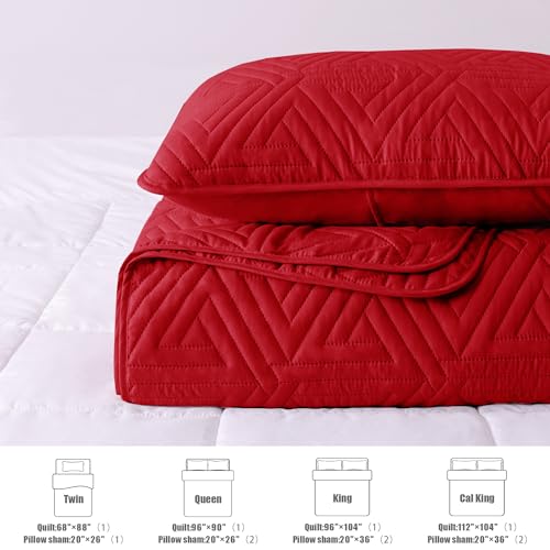 Whale Flotilla Soft Twin Size Quilt Set for All Seasons, 2-Piece Ultrasonic Geometric Quilts Bedding Set, Lightweight Reversible Bedspread, Coverlet, Bed Cover with Pillow Sham, Red Whale Flotilla