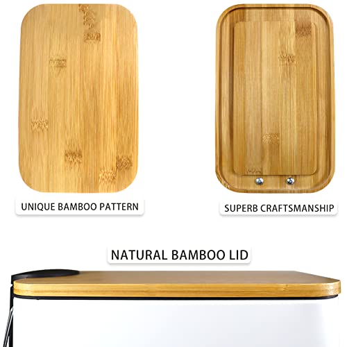 SIDIANBAN Bathroom Trash Can with Bamboo Lid Soft Close and Foot Pedal, Small Rectangular Slim Garbage Can with Inner Wastebasket for Bedroom, Office, Kitchen, 1.3Gal/5L, White SIDIANBAN